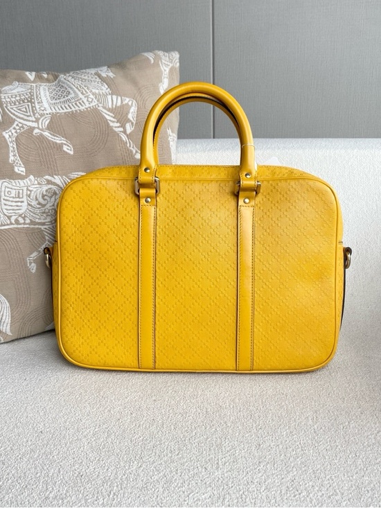 Gucci | Yellow Leather Men's Briefcase Bag Top Handle Crossbody | Like New - Picture 3 of 9